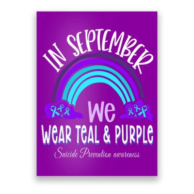 In September We Wear Teal Purple Ribbon Suicide Prevention Poster