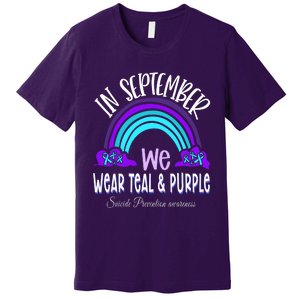 In September We Wear Teal Purple Ribbon Suicide Prevention Premium T-Shirt