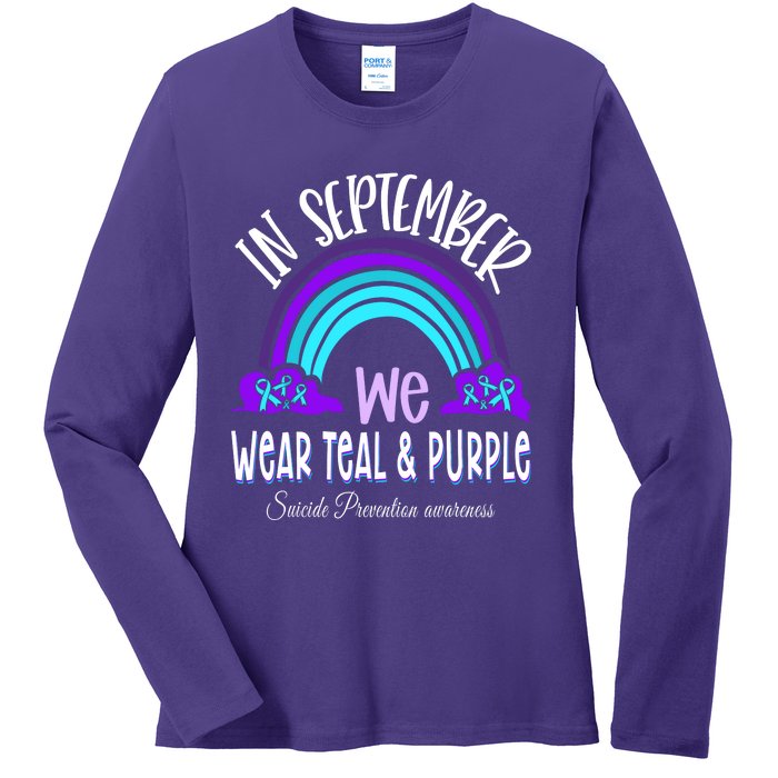 In September We Wear Teal Purple Ribbon Suicide Prevention Ladies Long Sleeve Shirt