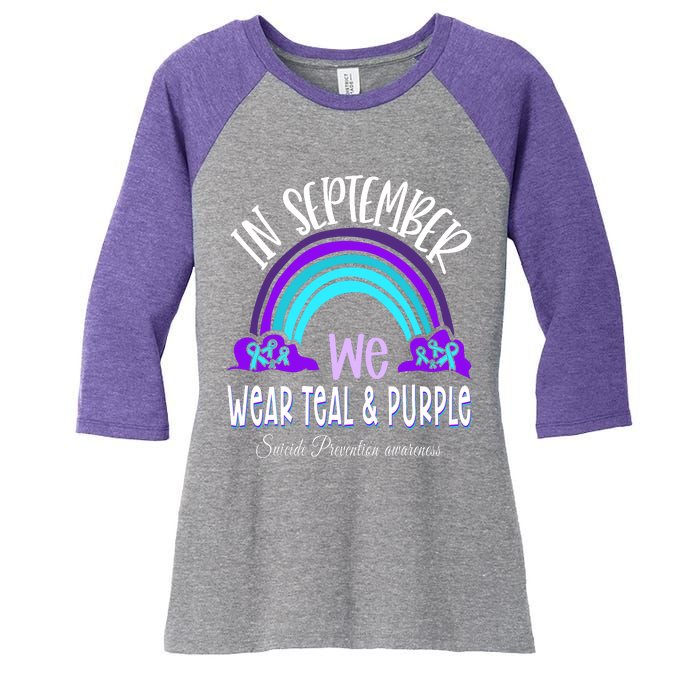 In September We Wear Teal Purple Ribbon Suicide Prevention Women's Tri-Blend 3/4-Sleeve Raglan Shirt