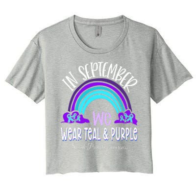 In September We Wear Teal Purple Ribbon Suicide Prevention Women's Crop Top Tee