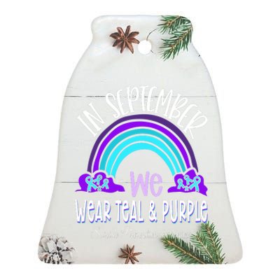 In September We Wear Teal Purple Ribbon Suicide Prevention Ceramic Bell Ornament