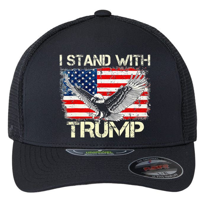 I Stand With Trump American Flag USA Vintage Flexfit Unipanel Trucker Cap