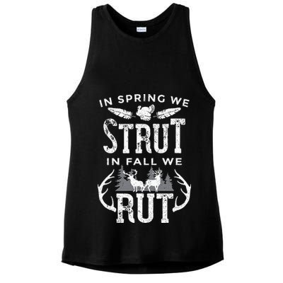 In Spring We Strut In Fall We Rut Turkey & Deer Hunters Ladies PosiCharge Tri-Blend Wicking Tank