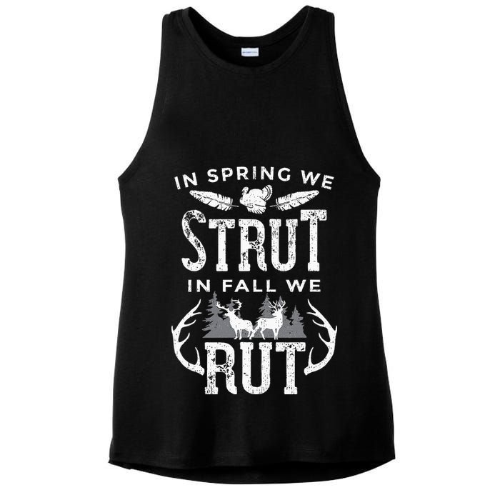 In Spring We Strut In Fall We Rut Turkey & Deer Hunters Ladies PosiCharge Tri-Blend Wicking Tank