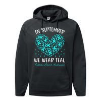 In September We Wear Teal Ovarian Cancer Awareness Hearts Performance Fleece Hoodie