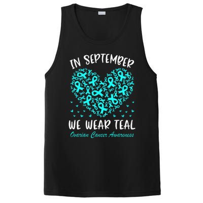 In September We Wear Teal Ovarian Cancer Awareness Hearts PosiCharge Competitor Tank