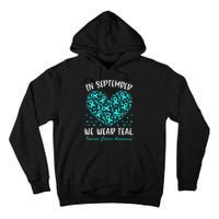 In September We Wear Teal Ovarian Cancer Awareness Hearts Tall Hoodie