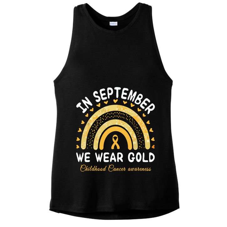 In September We Wear Gold Rainbow Childhood Cancer Awareness Ladies PosiCharge Tri-Blend Wicking Tank