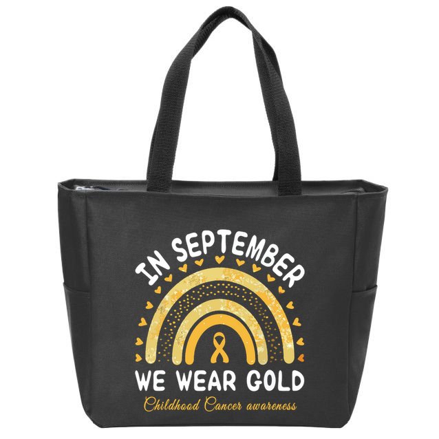 In September We Wear Gold Rainbow Childhood Cancer Awareness Zip Tote Bag