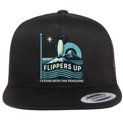 I Stand With Penguins Design Flat Bill Trucker Hat