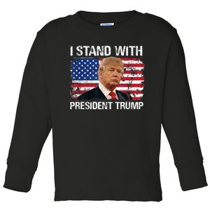 I Stand With President Trump American Flag Trump 2024 Men Women Toddler Long Sleeve Shirt