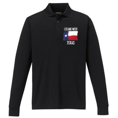 I Stand With Texas Flag Usa State Of Texas Performance Long Sleeve Polo