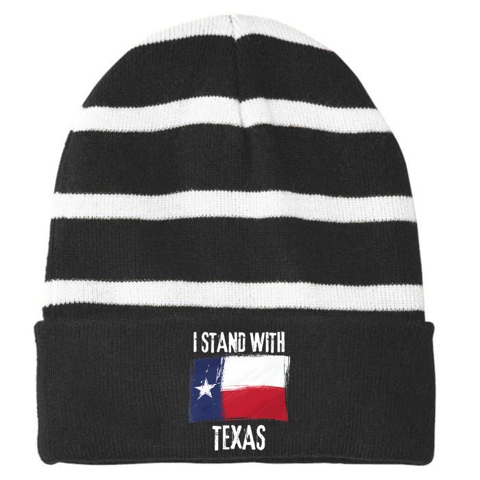 I Stand With Texas Flag Usa State Of Texas Striped Beanie with Solid Band