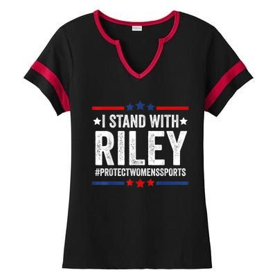 I Stand With Riley Gaines #ProtectWomensSports Ladies Halftime Notch Neck Tee