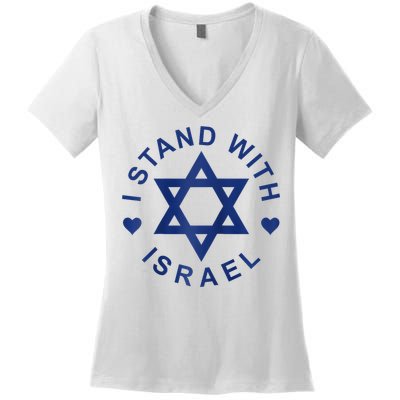 I Stand With Israel Israeli Flag Jewish Star Of David Israel Strong Women's V-Neck T-Shirt