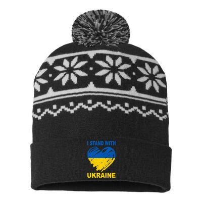 I Stand With Ukraine Heart USA-Made Snowflake Beanie