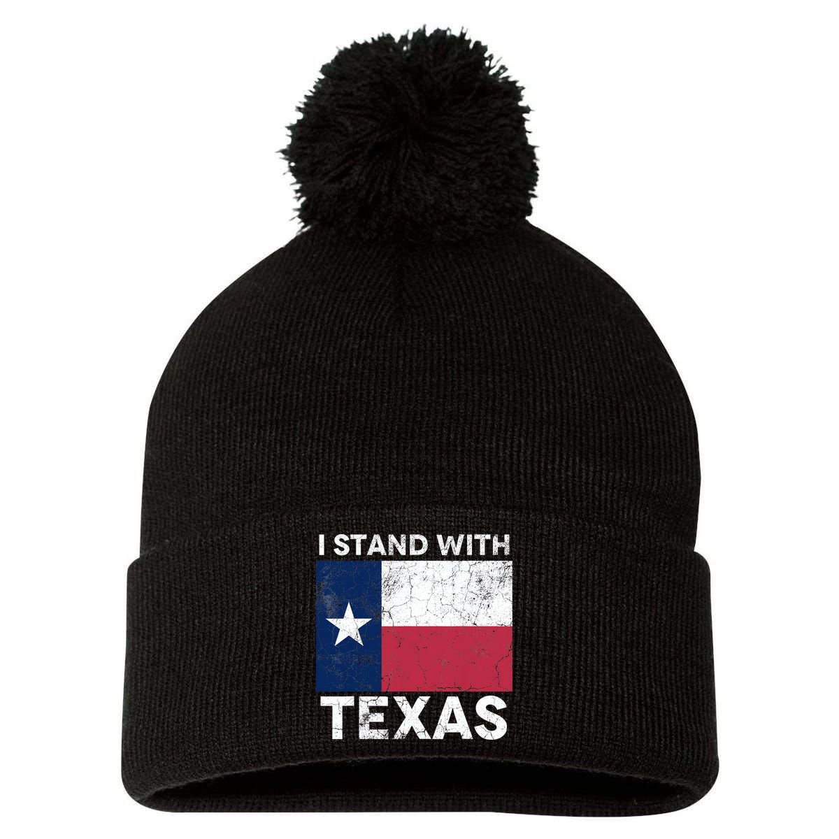I Stand With Texas Pom Pom 12in Knit Beanie