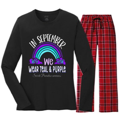 In September We Wear Teal Purple Ribbon Suicide Prevention Women's Long Sleeve Flannel Pajama Set 