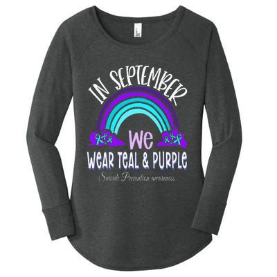 In September We Wear Teal Purple Ribbon Suicide Prevention Women's Perfect Tri Tunic Long Sleeve Shirt