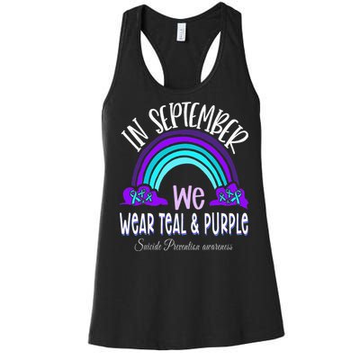 In September We Wear Teal Purple Ribbon Suicide Prevention Women's Racerback Tank