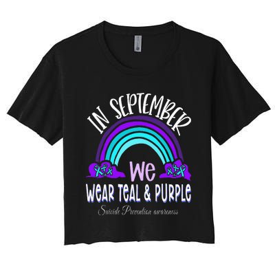 In September We Wear Teal Purple Ribbon Suicide Prevention Women's Crop Top Tee