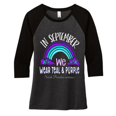 In September We Wear Teal Purple Ribbon Suicide Prevention Women's Tri-Blend 3/4-Sleeve Raglan Shirt