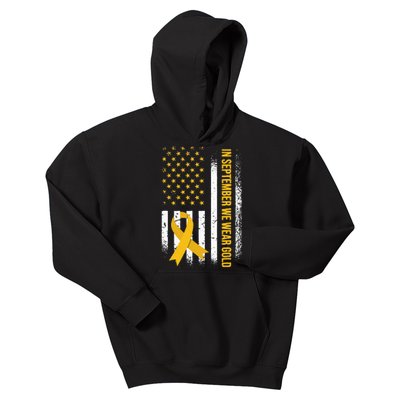 in september we wear gold childhood cancer awareness Kids Hoodie