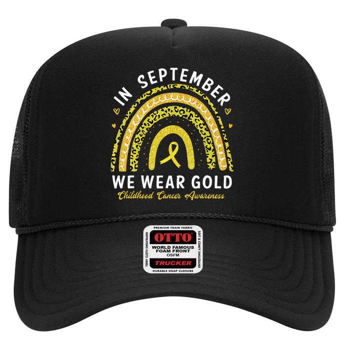 In September We Wear Gold Childhood Cancer Awareness High Crown Mesh Back Trucker Hat