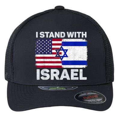 I Stand With Israel Usa American Flag With Israel Flag Flexfit Unipanel Trucker Cap