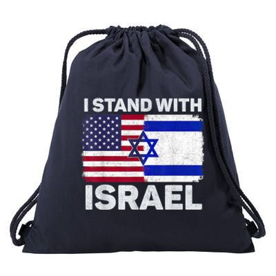 I Stand With Israel Usa American Flag With Israel Flag Drawstring Bag