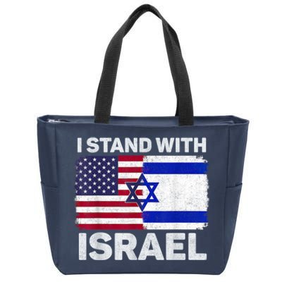 I Stand With Israel Usa American Flag With Israel Flag Zip Tote Bag