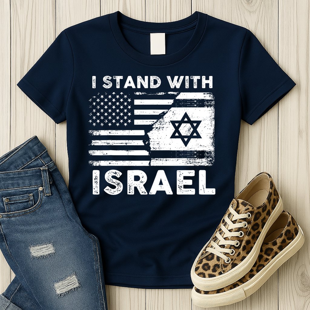 I Stand With Israel Support Israel Us And Israel Flag Womens T-Shirt