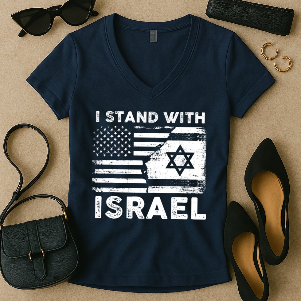 I Stand With Israel Support Israel Us And Israel Flag Women's V-Neck T-Shirt