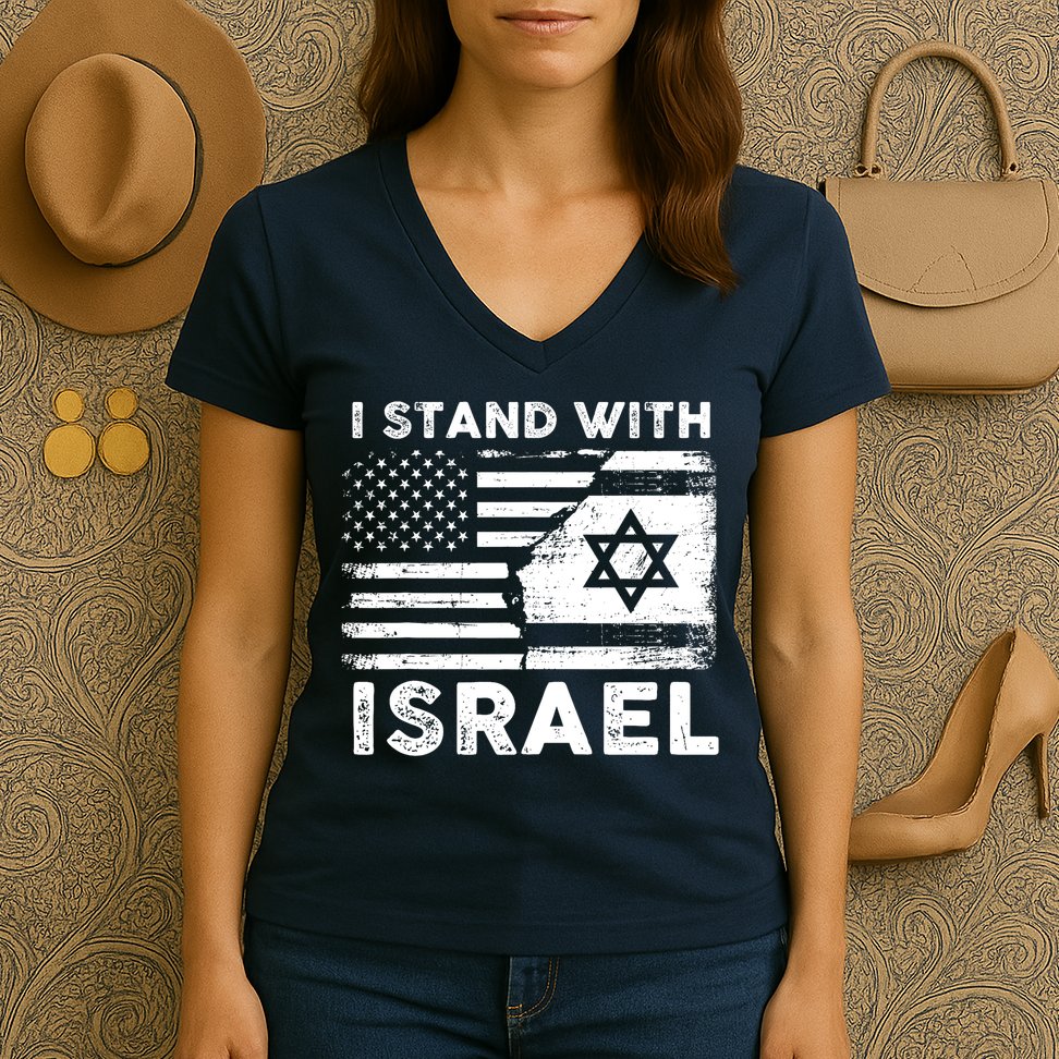 I Stand With Israel Support Israel Us And Israel Flag Women's V-Neck T-Shirt