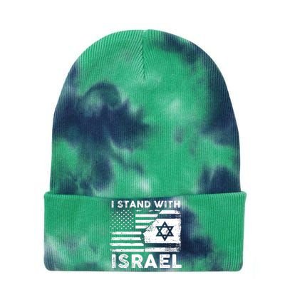 I Stand With Israel Support Israel Us And Israel Flag Tie Dye 12in Knit Beanie