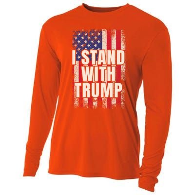 I Stand With Trump American Flag Pro Trump Gift Cooling Performance Long Sleeve Crew