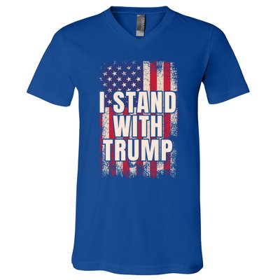 I Stand With Trump American Flag Pro Trump Gift V-Neck T-Shirt