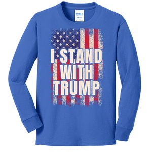 I Stand With Trump American Flag Pro Trump Gift Kids Long Sleeve Shirt