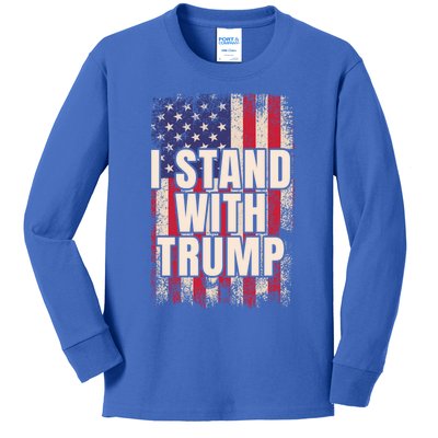 I Stand With Trump American Flag Pro Trump Gift Kids Long Sleeve Shirt