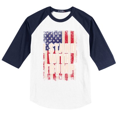 I Stand With Trump American Flag Pro Trump Gift Baseball Sleeve Shirt