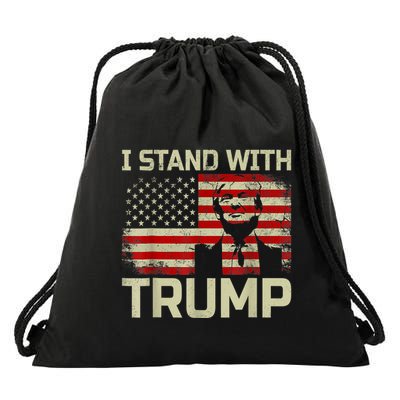I Stand With Trump American Flag Drawstring Bag