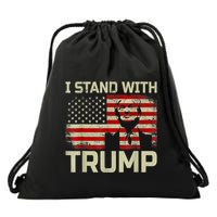 I Stand With Trump American Flag Drawstring Bag