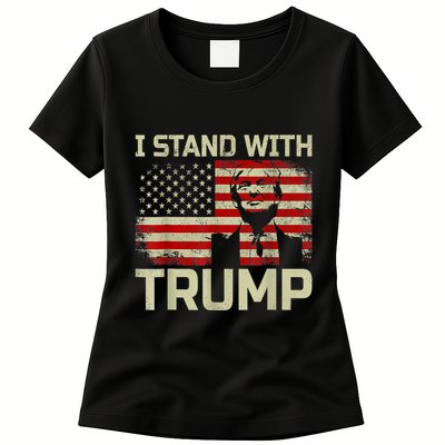 I Stand With Trump American Flag Womens T-Shirt