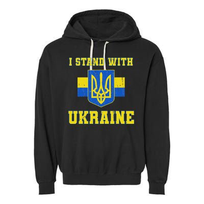 I Stand With Ukraine Vintage Ukrainian Flag Garment-Dyed Fleece Hoodie
