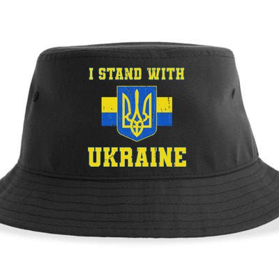 I Stand With Ukraine Vintage Ukrainian Flag Sustainable Bucket Hat