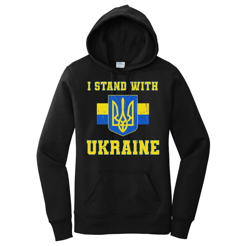 I Stand With Ukraine Vintage Ukrainian Flag Women's Pullover Hoodie