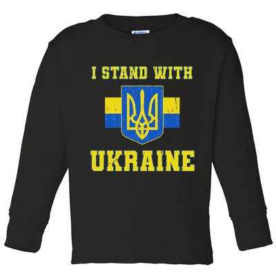 I Stand With Ukraine Vintage Ukrainian Flag Toddler Long Sleeve Shirt