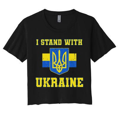I Stand With Ukraine Vintage Ukrainian Flag Women's Crop Top Tee