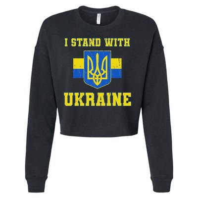 I Stand With Ukraine Vintage Ukrainian Flag Cropped Pullover Crew